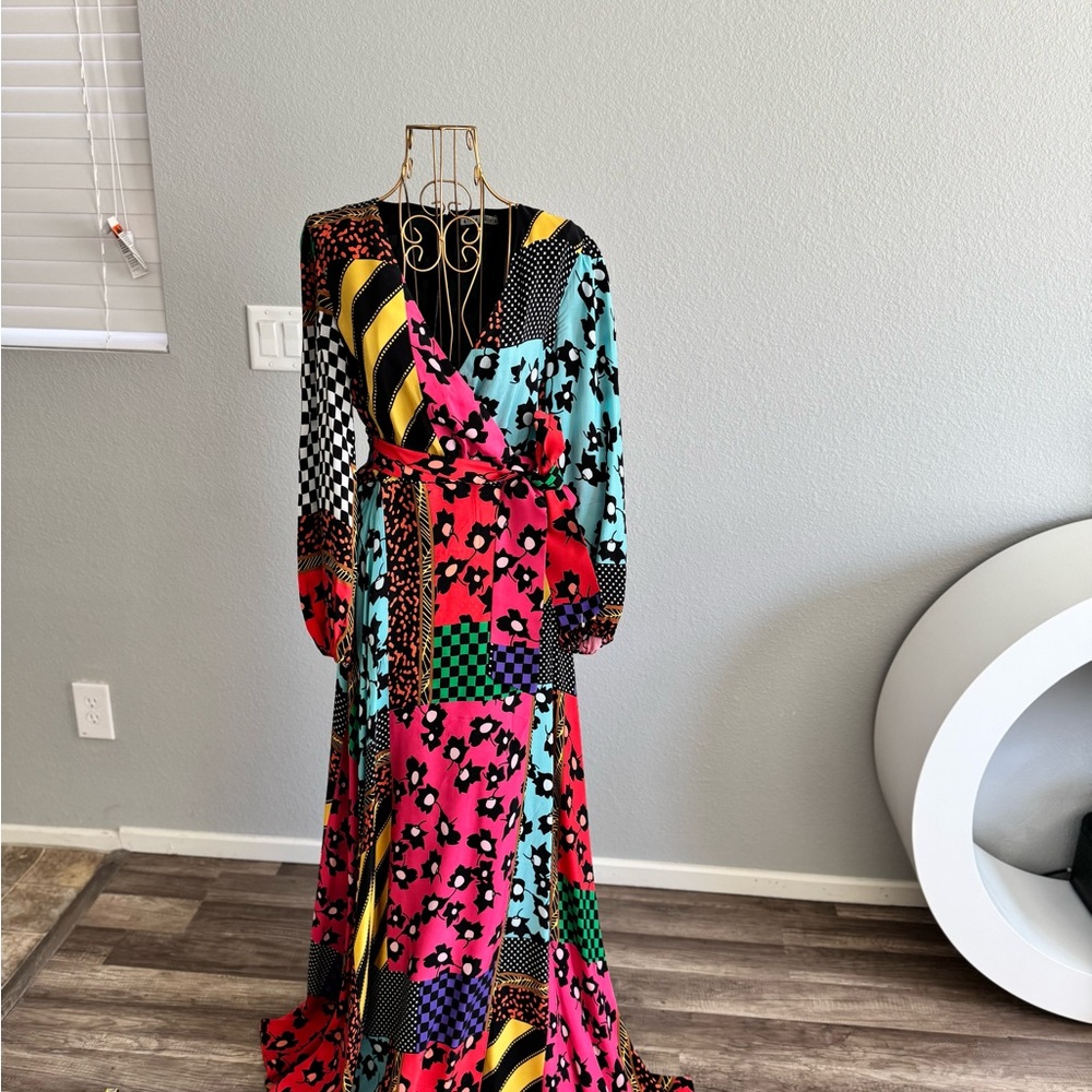 Alice and Olivia  Patchwork  Wrap Maxi Dress